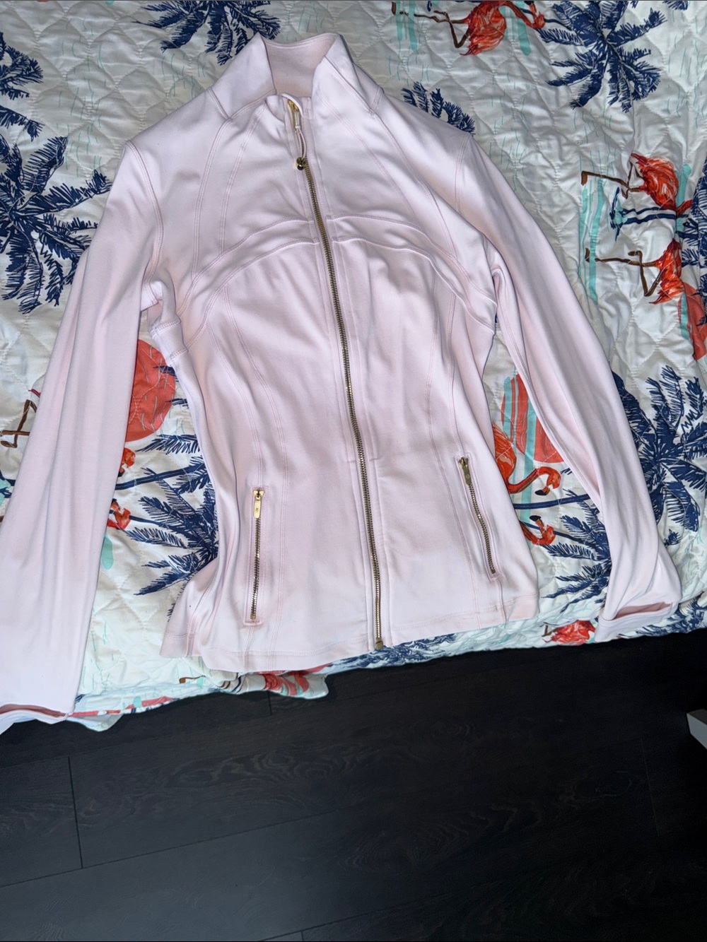 Light Pink Women's Zip-Up Jacket with Gold Hardware (Size 4)